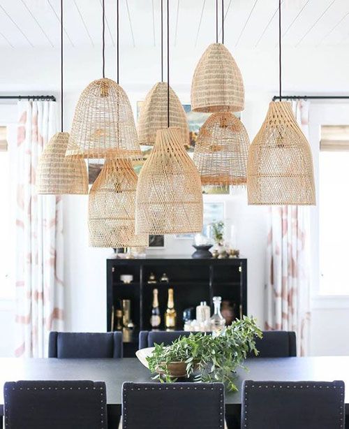 Chao Đèn Lục Bình - Ongtre within Rue 3-Light Outdoor Pendant, Natural Black With Silken Black Wicker