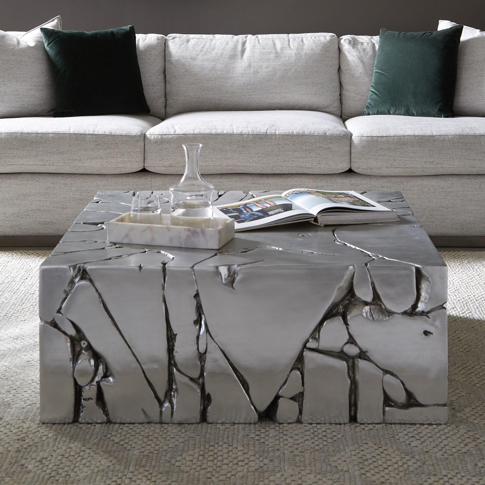 Chunk Square Coffee Table, Silver Leaf throughout Chunk Square Silver Coffee Table