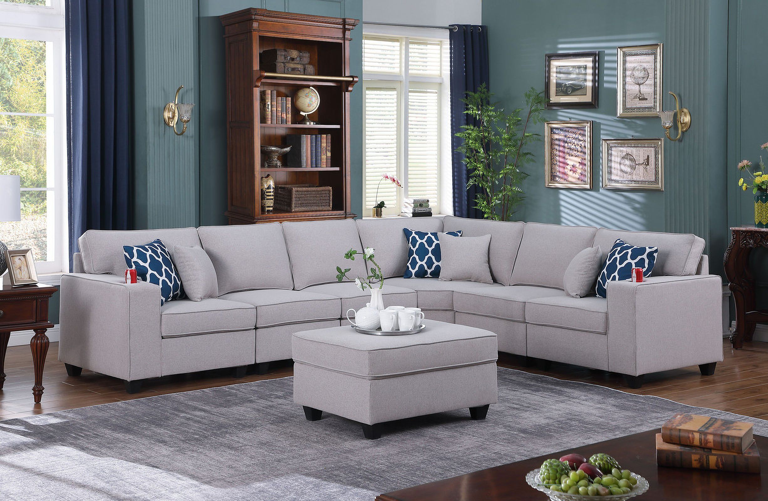 Cooper Light Gray Linen 7Pc Reversible L-Shape Sectional Sofa With ... pertaining to Beyond Comfort Sectional Sofas and the Art of Living Room Design