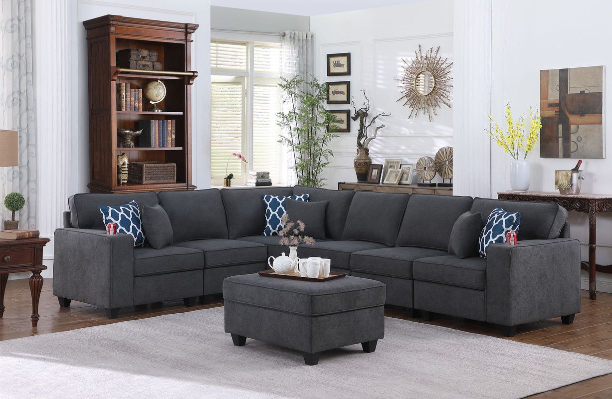 Cooper Stone Gray Woven Fabric 7Pc Reversible L-Shape Sectional Sofa ... for Cooper Stone Gray Woven 7Pc Reversible L-Shape Sectional Sofa, Ottoman, 89133-2B
