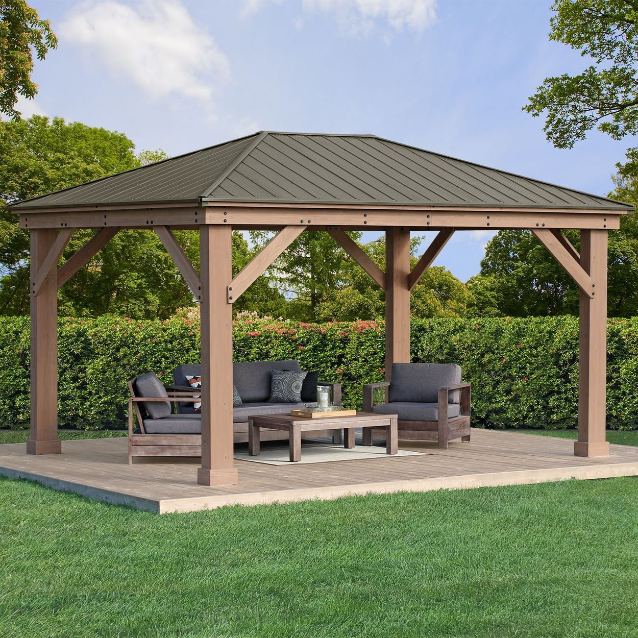 Créations De Jardin 10 X 10 Altoona Toit Style Gazebo pertaining to 12Ft. W X 10Ft. D Outdoor Cedar Framed Gazebo With Steel Hardtop Permanent Wooden Finished Pavilion