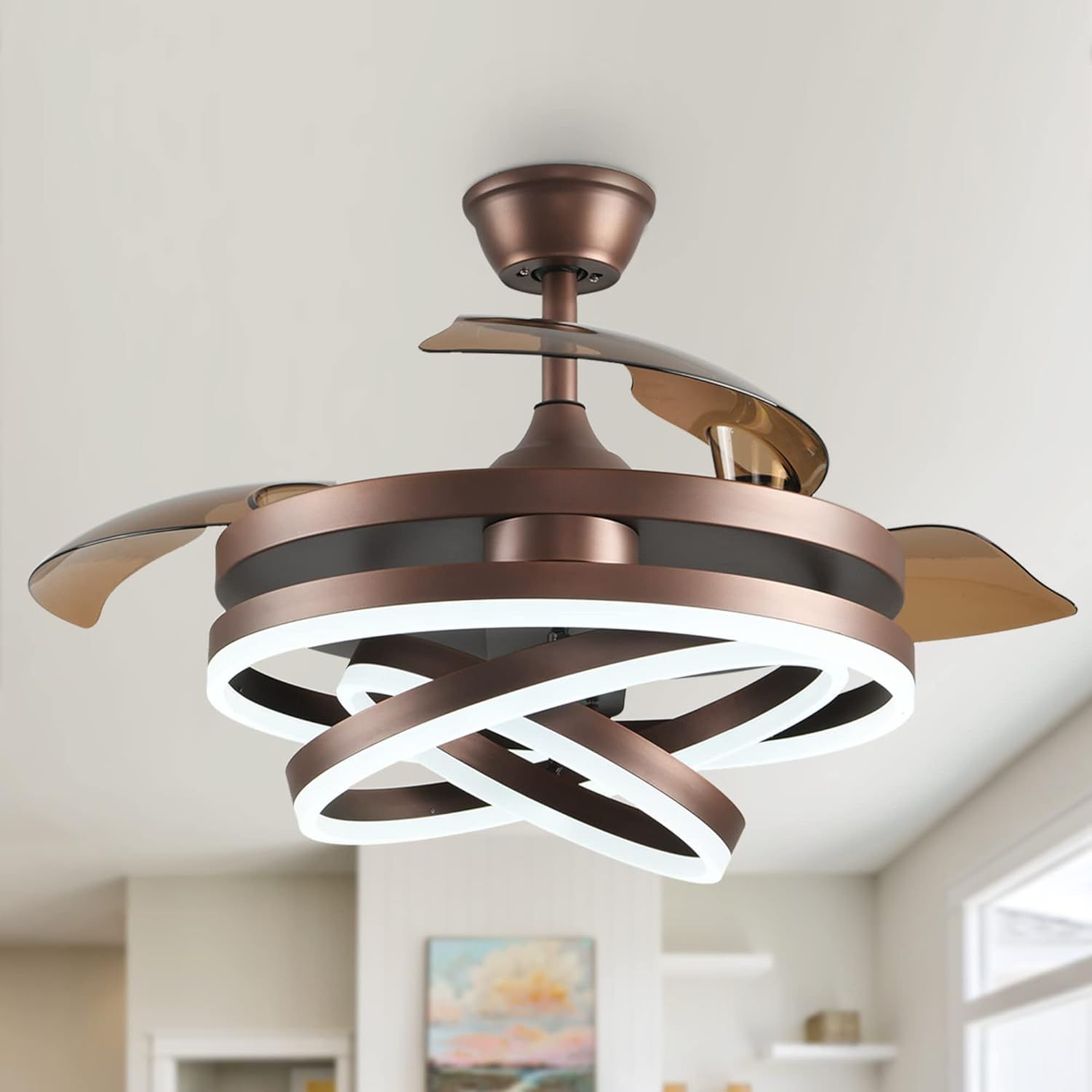 Dawn Whisper 42 Inch Retractable Ceiling Fan, Modern Ceiling Fans With Lights Remote, Silent Dc ... within Maximizing Comfort and Style with a 42-Inch Ceiling Fan with Retractable Blades