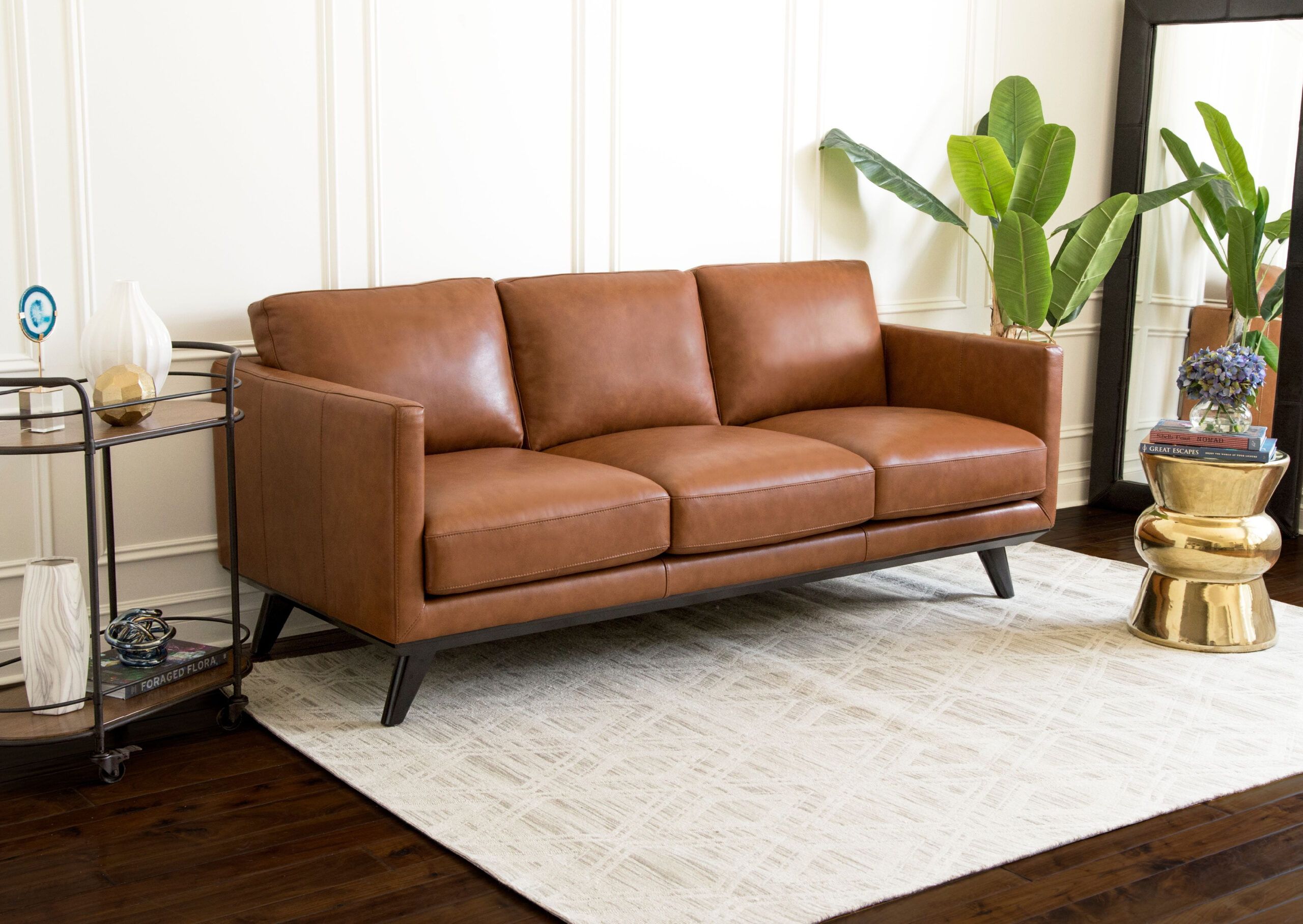 Devon & Claire Thomas Camel Mid Century Leather Sofa - Walmart.com ... for 100.5"W Mid-Century Style Genuine Leather Sectional Sofas, Camel