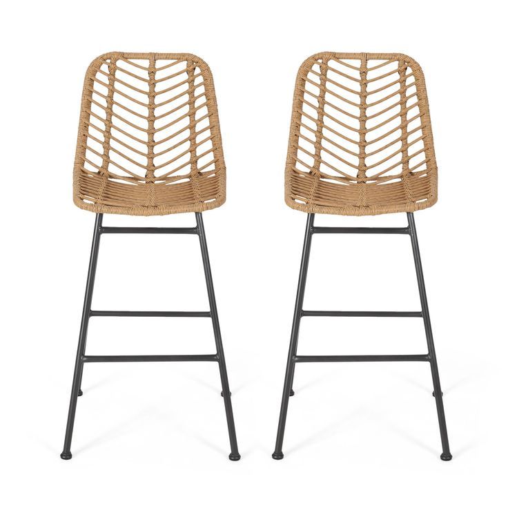 Dimitri Outdoor Wicker Barstools, Set Of 2, Light Brown And Black ... inside Beyond the Basics Understanding Lisa Wicker Barstool Materials and Design