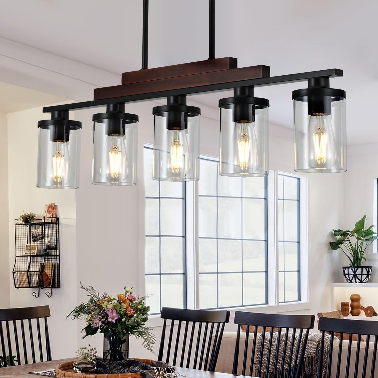 Dining Room Light Fixture/Chandelier Over Table,5-Light Kitchen Island ... intended for Quorum Odeon 5-Light Wet Linear Chandelier, Matte Black/Clear, 71-5-59