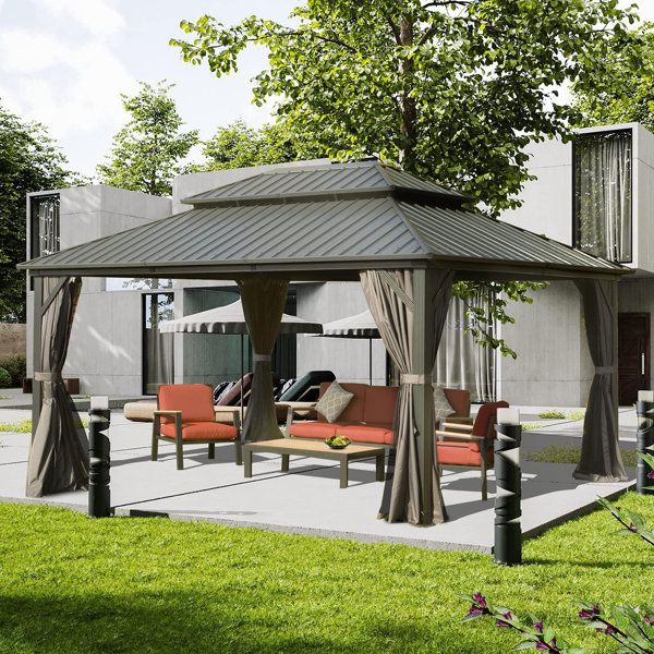 Domi Outdoor Living Galvanized Steel Patio Gazebo With Overhang Slope ... for Double Roof Gazebos Exploring the Advantages and Design Elements