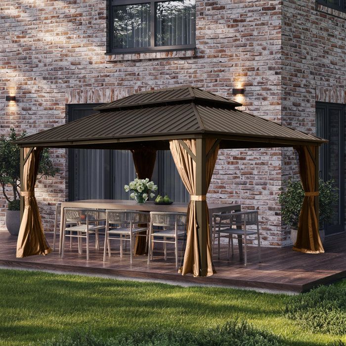Domi Outdoor Living Galvanized Steel Patio Gazebo With Overhang Slope ... for Galvanized Steel Patio Gazebo With Overhang Slope-Design Double Roof