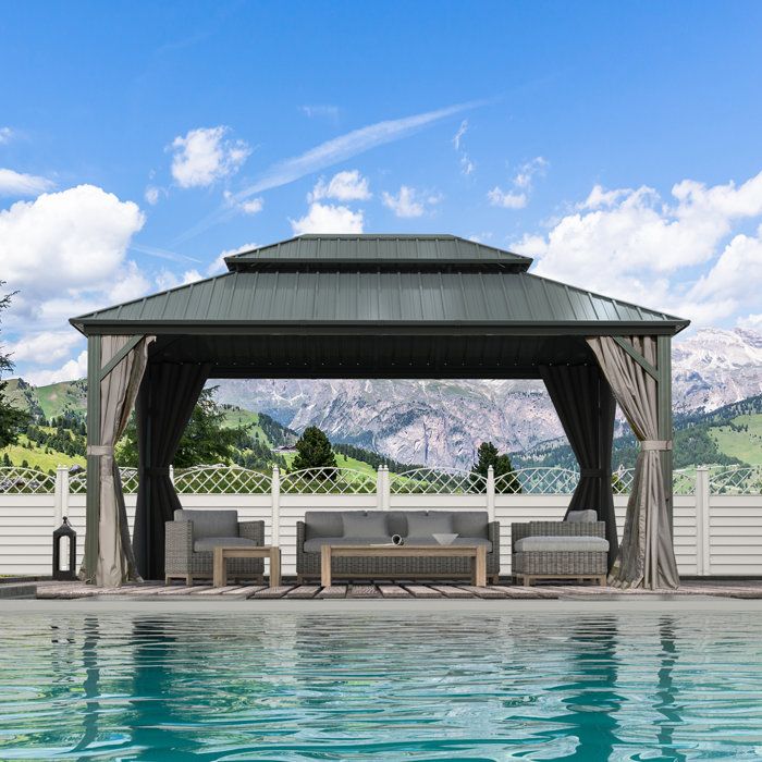 Domi Outdoor Living Galvanized Steel Patio Gazebo With Overhang Slope ... in Galvanized Steel Patio Gazebo With Overhang Slope-Design Double Roof