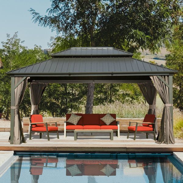 Domi Outdoor Living Galvanized Steel Patio Gazebo With Overhang Slope ... inside Galvanized Steel Patio Gazebo With Overhang Slope-Design Double Roof