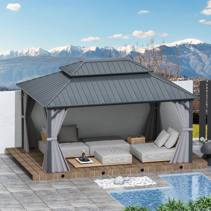 Domi Outdoor Living Galvanized Steel Patio Gazebo With Overhang Slope ... intended for Double Roof Gazebos Exploring the Advantages and Design Elements