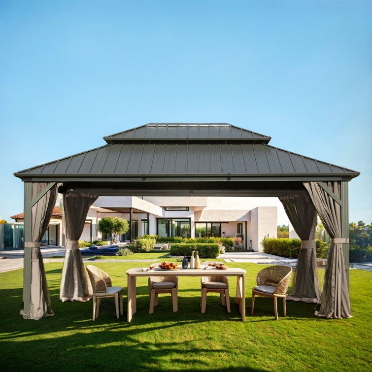 Domi Outdoor Living Galvanized Steel Patio Gazebo With Overhang Slope ... pertaining to Double Roof Gazebos Exploring the Advantages and Design Elements