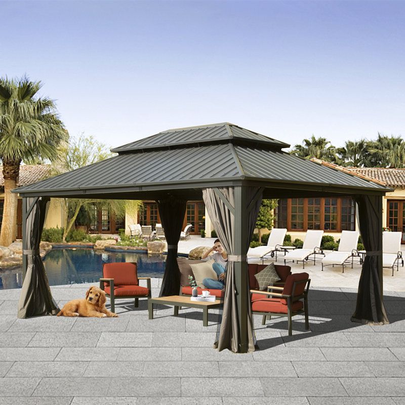 Domi Outdoor Living Galvanized Steel Patio Gazebo With Overhang Slope ... pertaining to Galvanized Steel Patio Gazebo With Overhang Slope-Design Double Roof