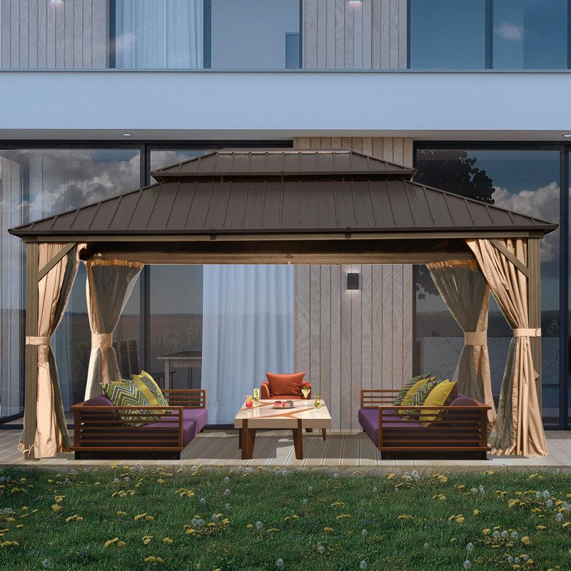 Domi Outdoor Living Galvanized Steel Patio Gazebo With Overhang Slope ... with Double Roof Gazebos Exploring the Advantages and Design Elements