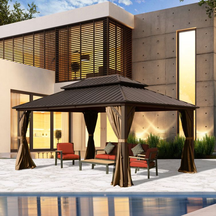 Domi Outdoor Living Galvanized Steel Patio Gazebo With Overhang Slope ... with regard to Double Roof Gazebos Exploring the Advantages and Design Elements
