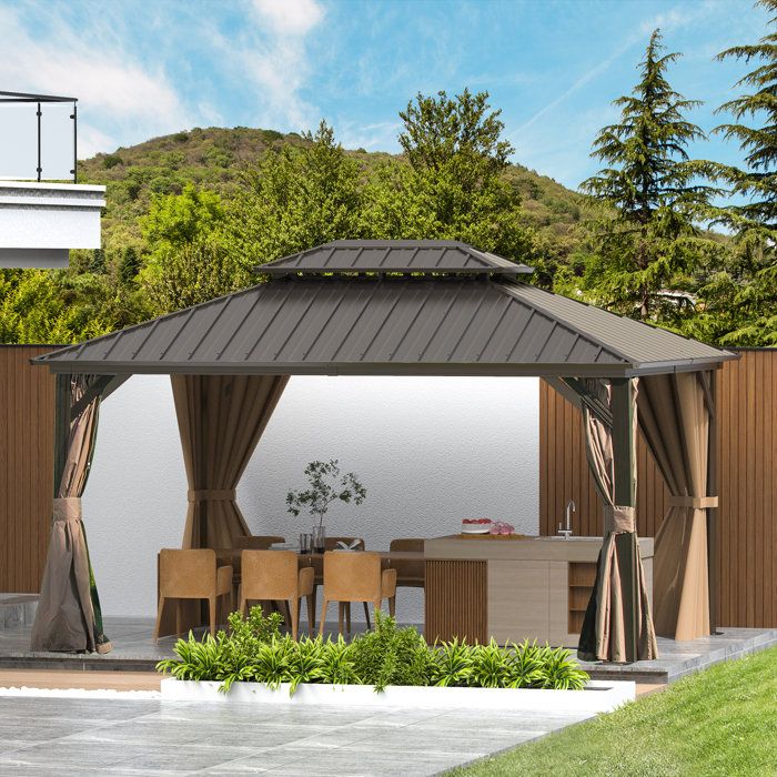 Domi Outdoor Living Galvanized Steel Patio Gazebo With Overhang Slope ... with regard to Galvanized Steel Patio Gazebo With Overhang Slope-Design Double Roof