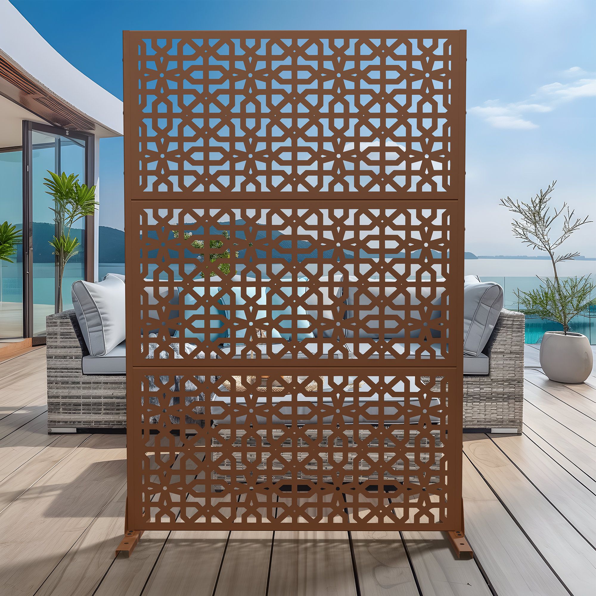 Dovelina 6 Ft. H X 4 Ft. W Metal Privacy Screen Fence Panel Flower ... throughout Transforming Your Outdoor Space with a Bamboo Leaf Metal Privacy Screen