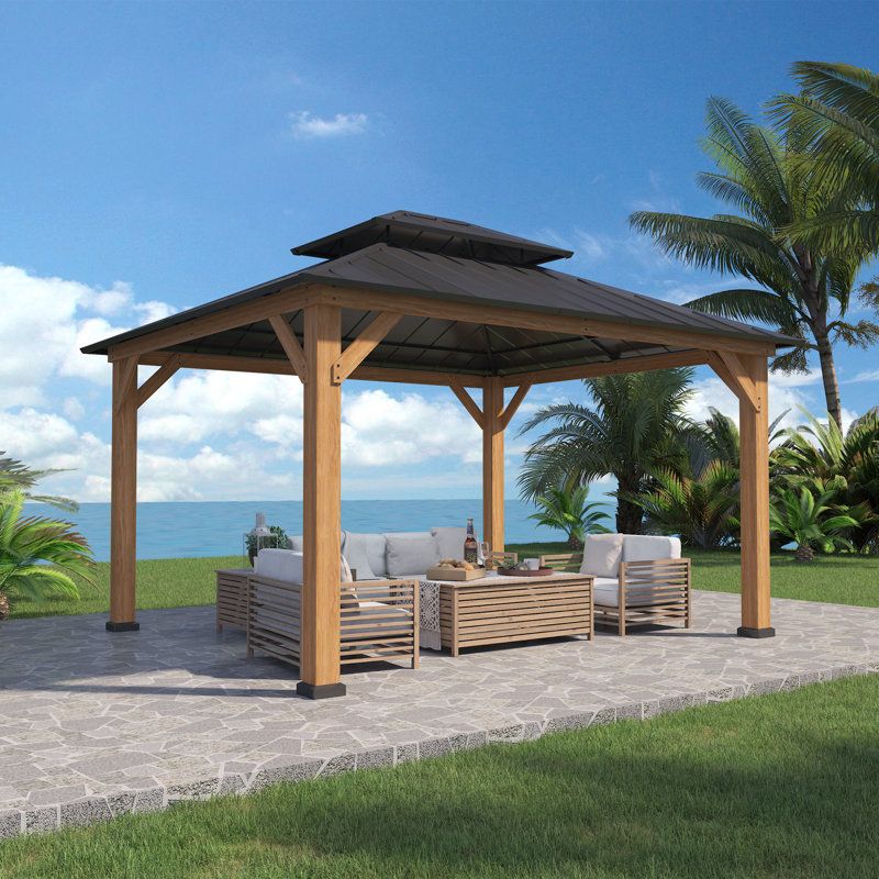 Eagle Peak Permanent Wood Gazebo 13 Ft. W X 11 Ft. D Solid Wood Patio ... inside Solid Wood Gazebos Understanding Materials and Construction