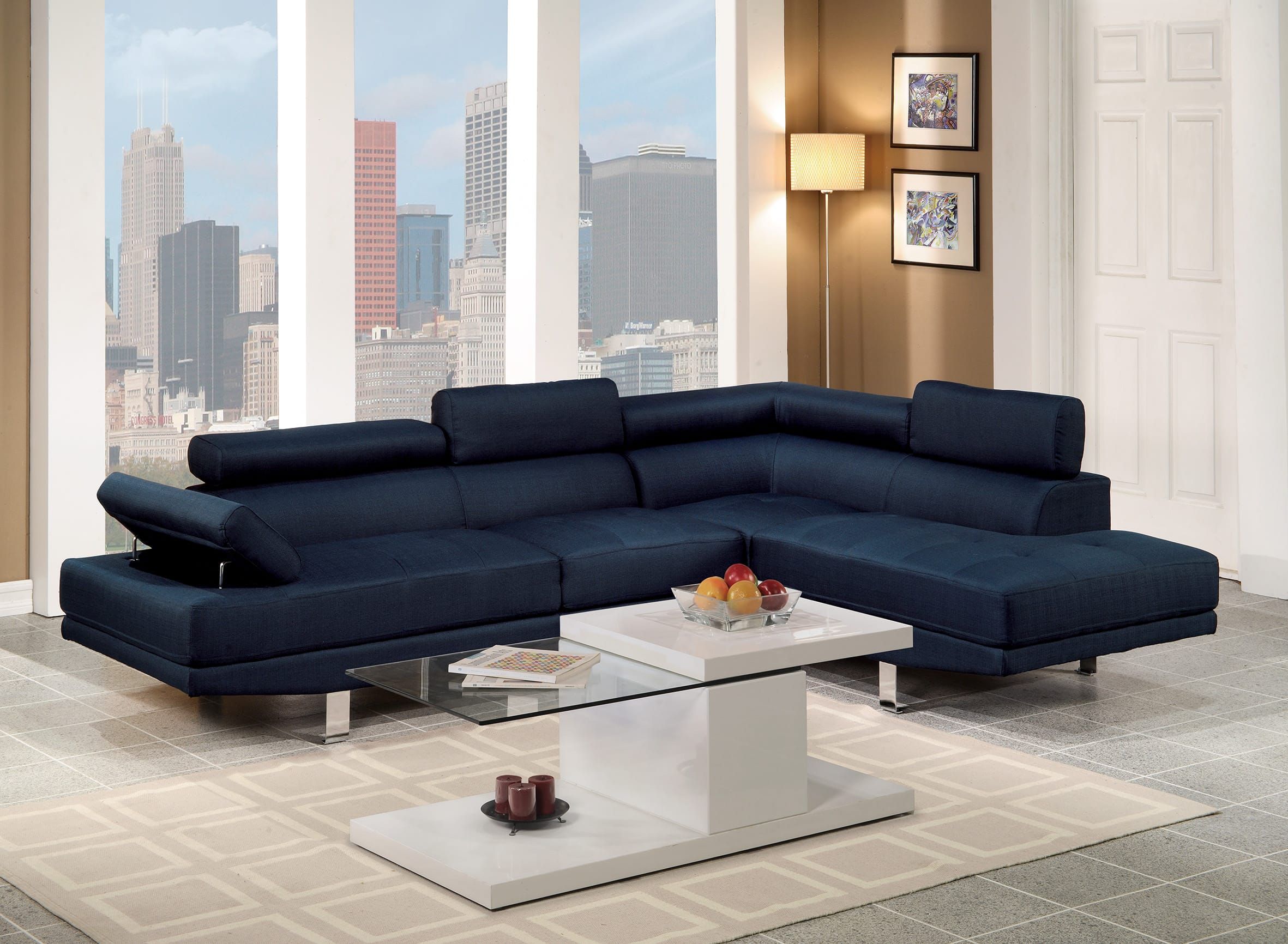 F7569 Blue Sectional Sofa By Poundex pertaining to Understanding the Durability of Your Polyfiber Sectional