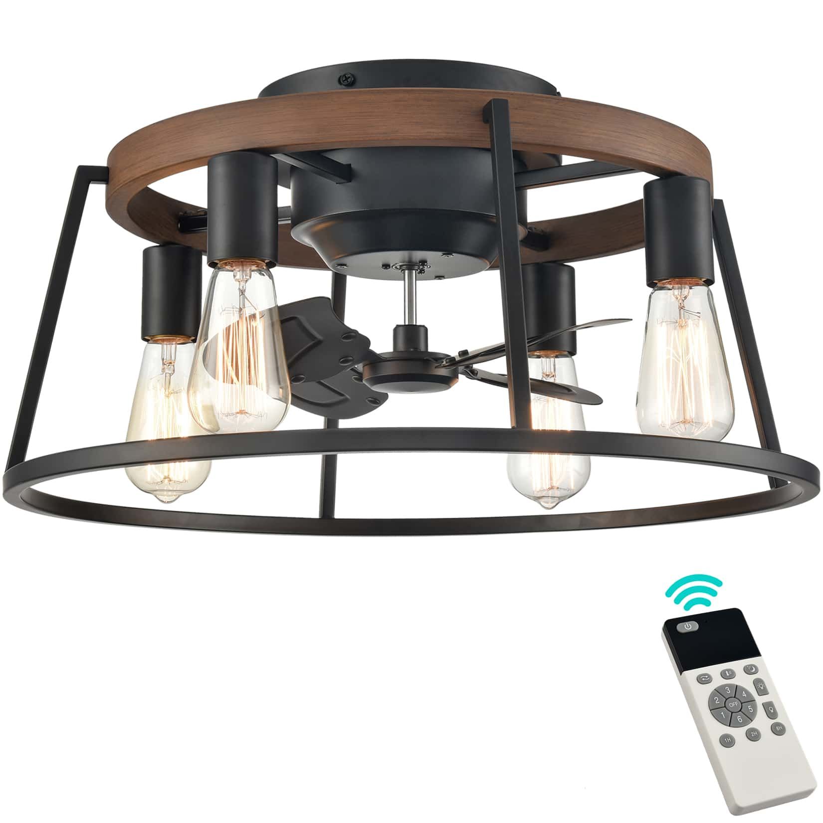 Farmhouse Caged Ceiling Fans With Lights And Remote | Claxy inside 24.4 In Caged Metal Lampshade Ceiling Fan With Remote In Brown