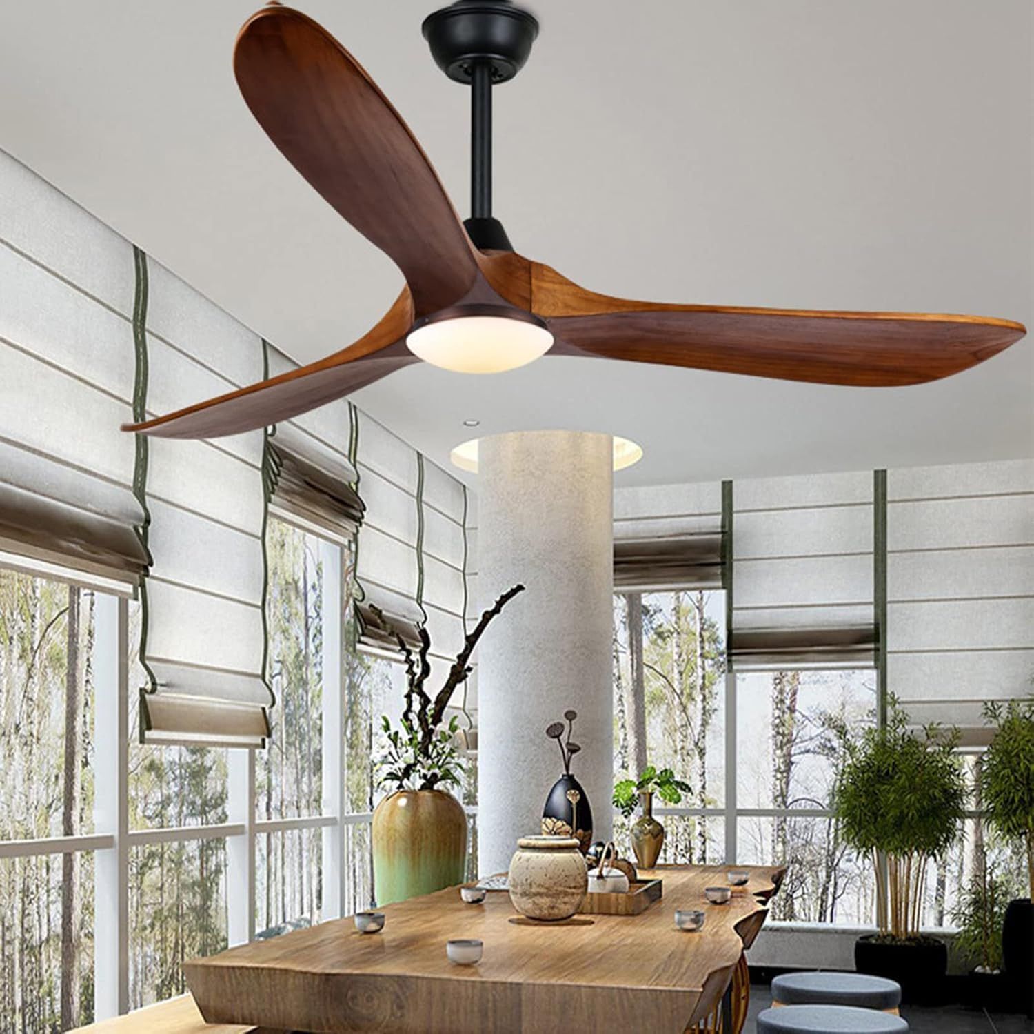 Farmhouse Rustic Ceiling Fans With Lights, 60 Inch Outdoor Ceiling Fan ... in The Practical Advantages of a 3-Blade Design in Ceiling Fans