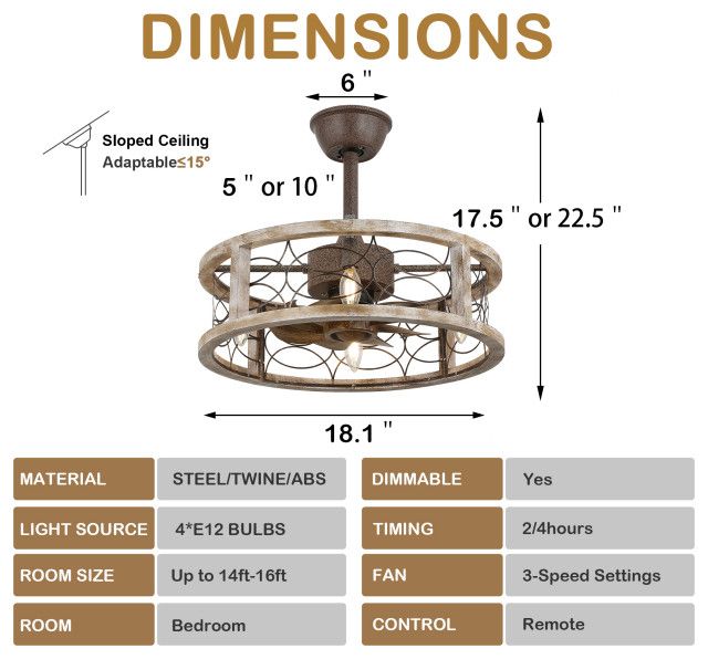 Farmhouse Wood Metal Caged Ceiling Fan Reversible With Light And Remote ... within Farmhouse Style Ceiling Fans Choosing the Right One for Your Home