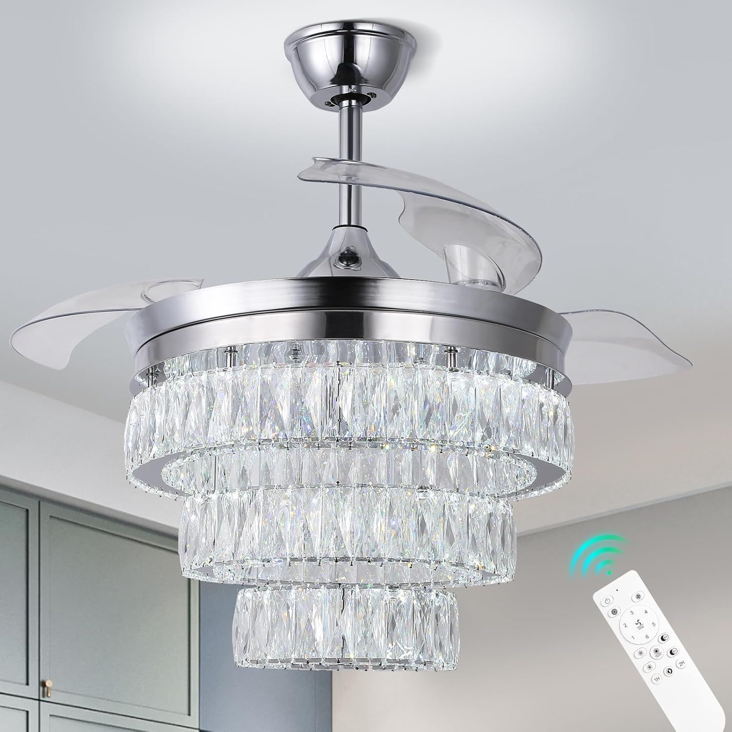 Finktonglan 42'' Fandelier Ceiling Fan With Light, Led Crystal ... within Troubleshooting Common Issues with Your Crystal Fandelier A Practical Guide