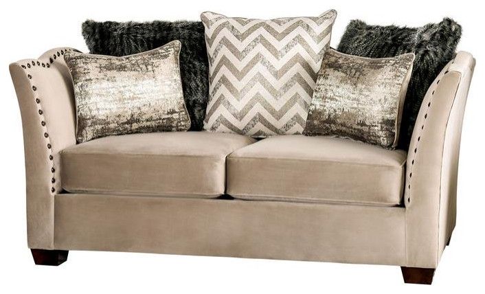 Furniture Of America Keinisha Transitional Fabric Nailhead Loveseat In ... intended for Furniture Of America Keinisha Transitional Fabric Sofa In Beige