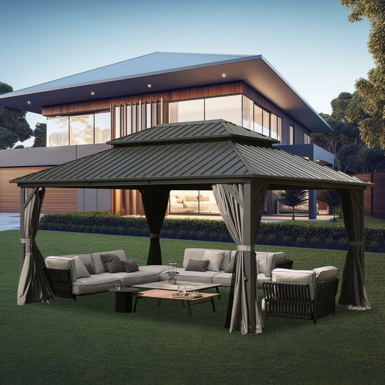 Galvanized Steel Patio Gazebo With Overhang Slope-Design Double Roof for Galvanized Steel Patio Gazebo With Overhang Slope-Design Double Roof
