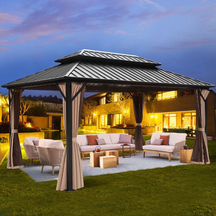 Gartoo 16 Ft. W X 12 Ft. D Aluminum Patio Gazebo | Wayfair inside 16 Ft. W X 12 Ft. D Aluminum Patio Gazebo