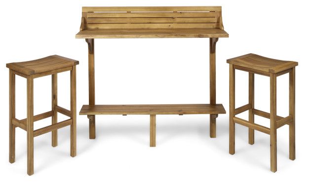 Gdf Studio 3-Piece Cassie Outdoor Acacia Wood Balcony Bar Set ... pertaining to Gdf Studio Cassie Outdoor 30" Acacia Wood Barstools, Gray, Set Of 4