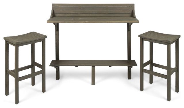 Gdf Studio 3-Piece Cassie Outdoor Acacia Wood Balcony Bar Set ... with Gdf Studio Cassie Outdoor 30" Acacia Wood Barstools, Gray, Set Of 4