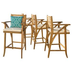 Gdf Studio Joye Outdoor Acacia Wood Barstool, Gray With Cream Cushion ... intended for Outdoor Living Redefined Exploring the Versatility of Acacia Wood Seating