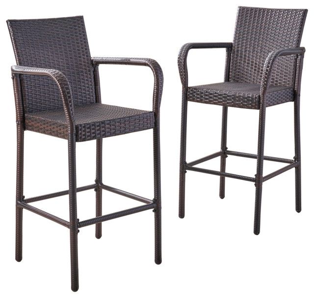 Gdf Studio Stewart Outdoor Brown Wicker Bar Stool, Set Of 2 - Tropical ... throughout Gdf Studio Stewart Outdoor Brown Wicker Bar Stool, Set Of 2
