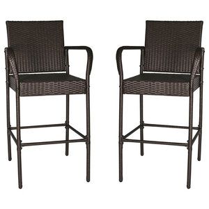 Gdf Studio Stewart Outdoor Brown Wicker Bar Stool, Set Of 2 - Tropical ... within Building the Perfect Outdoor Bar Considerations Beyond the Stool