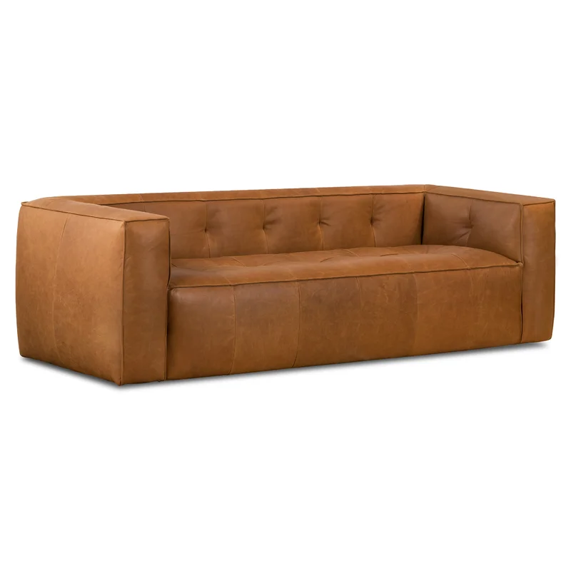Genavive 92'' Full-Grain Genuine Italian Leather Square Arm Sofa ... for Exploring the Different Textures of Top Grain Leather
