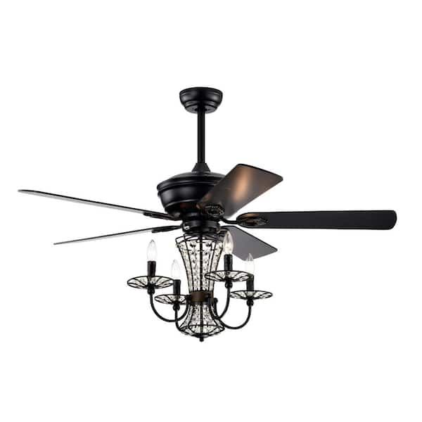Gloweer 52 In. Modern Crystal Indoor Ceiling Fan With Lights And Remote ... pertaining to 52 In Modern Crystal Ceiling Fan With Remote Control,Reversible Motor, Matte Black