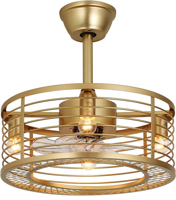 Gold Caged Ceiling Fans With Lights And Remote Control 6-Speed ... throughout 22 In Indoor Brass Gold Crystal Caged Ceiling Fan Chandelier With Remote
