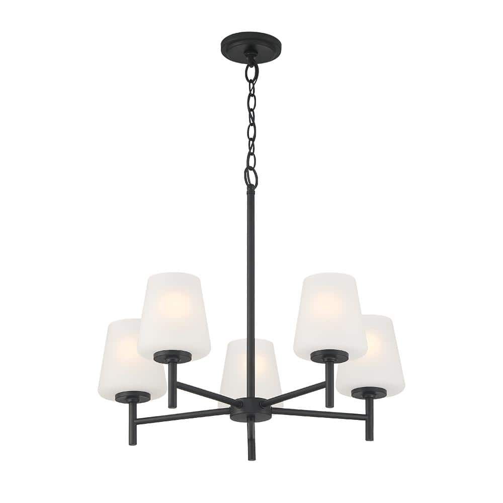 Good Lumens By Madison Avenue 5-Light Matte Black Chandelier With ... for Swansea 4-Light 36" Matte Black Transitional Outdoor Chandelier, Glass Shades