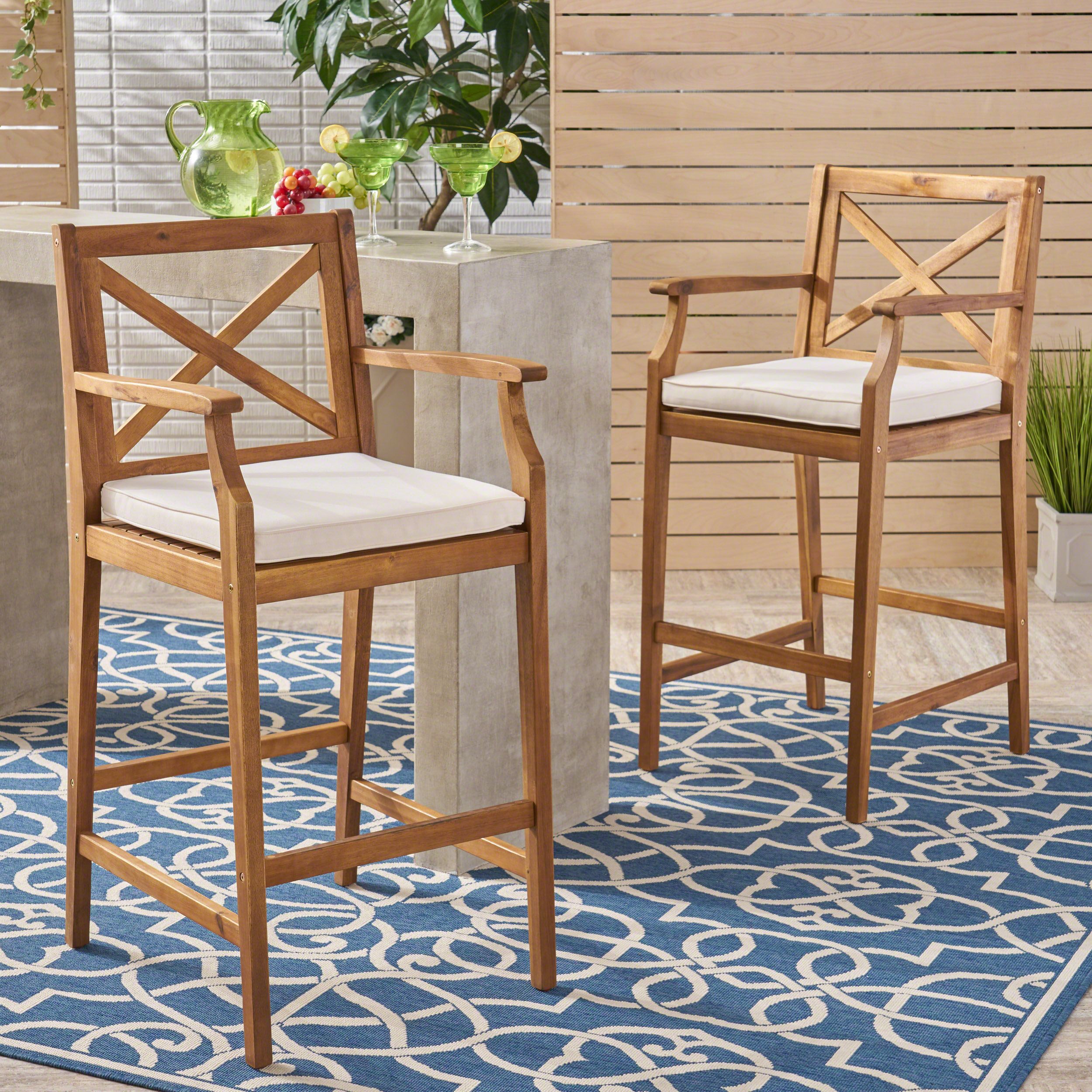 Gracie Oaks Set Of 2 Outdoor Acacia Wood Bar Stools | Wayfair throughout Acacia Wood and Outdoor Living A Guide to Maintenance