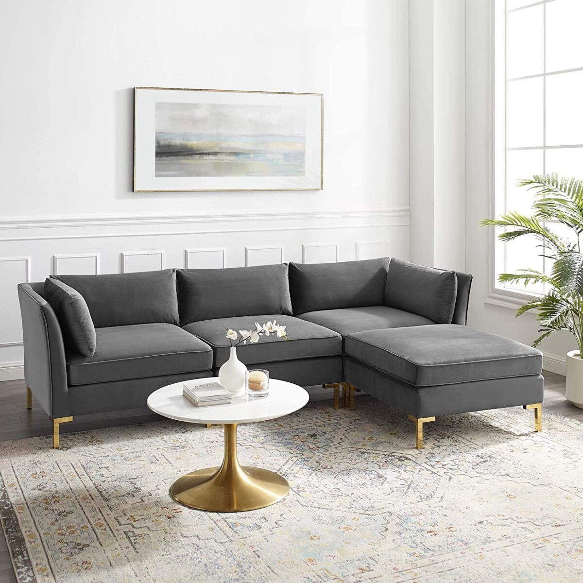 Grey Velvet Sofa Gold Legs At Brian Thomas Blog within Elegant Sofa, Gold Legs & Tufted Velvet Seat With Curved Silhouette, Light Gray