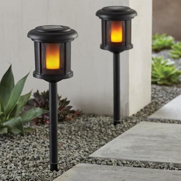Hampton Bay Ambrose Solar 6 Lumens Black Outdoor Integrated Led Flicker ... throughout Solar Pathway Light, 2 Pack Led Lights
