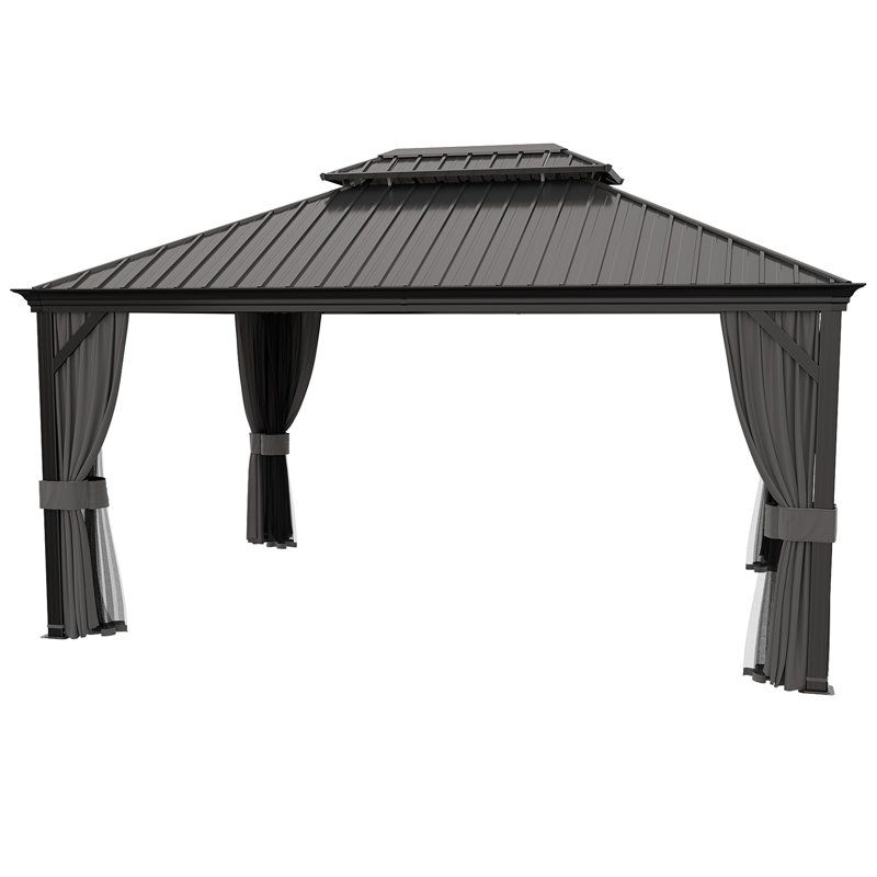 Happatio 12 Ft. W X 16 Ft. D Hardtop Double-Roofed Aluminum Patio ... in 12 Ft. W X 16 Ft. D Metal Patio Gazebo