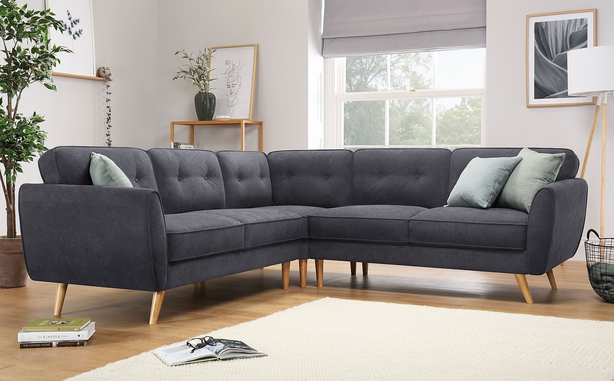 Harlow Slate Grey Plush Fabric Corner Sofa | Furniture Choice for Modern Contemporary Corner Sofa , Gray, Fabric