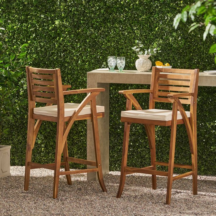 Hermosa Outdoor Acacia Wood Barstool With Cushion (Set Of 2) By ... intended for Acacia Wood and Outdoor Living A Guide to Maintenance