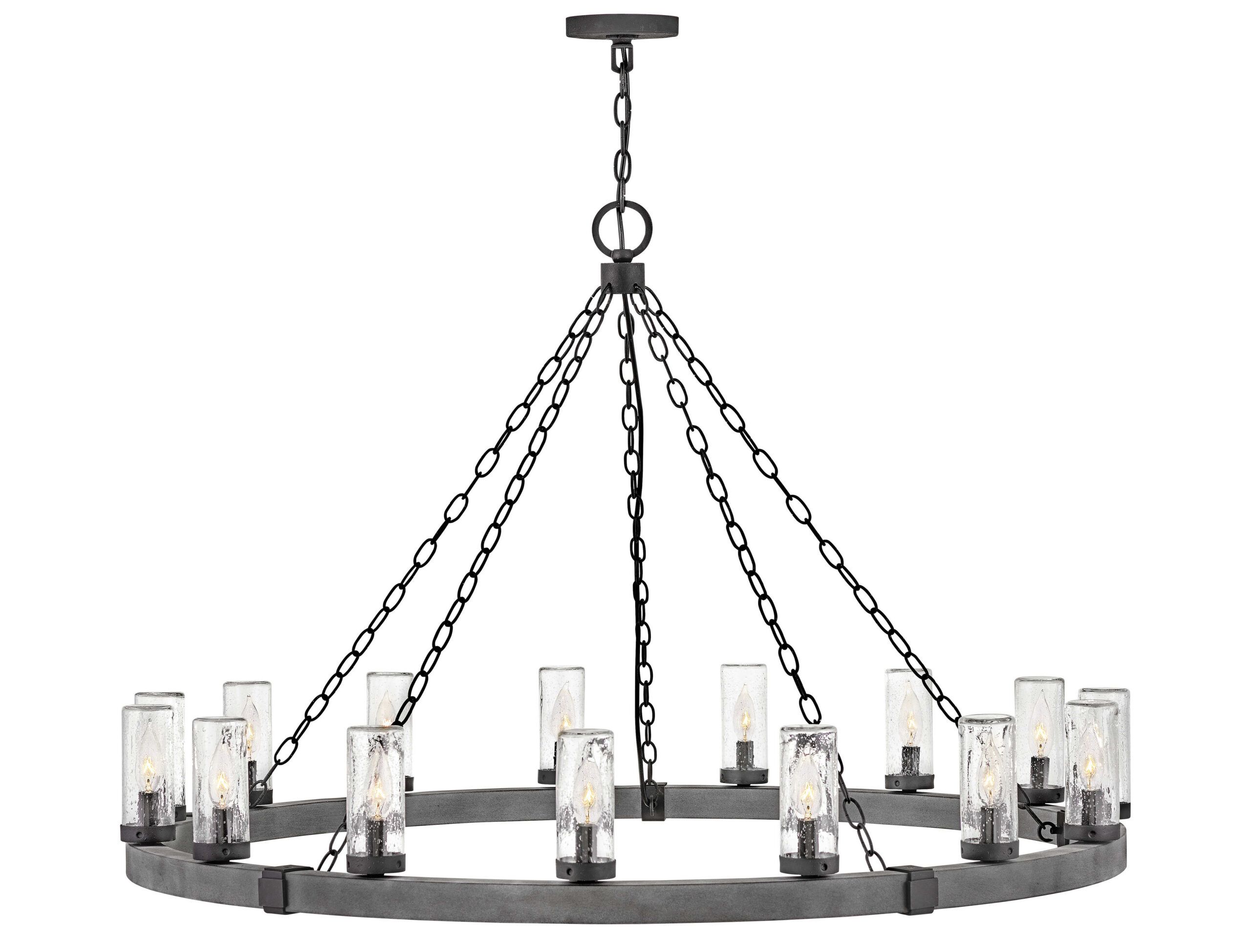 Hinkley Lighting Sawyer Aged Zinc / Distressed Black 15 Outdoor Hanging ... inside Sawyer 15-Light Outdoor Chandelier In Sequoia