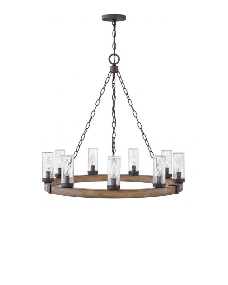Hinkley Sequoia Sawyer Chandelier 60W Max. X 9 Candelabra Base Bulbs ... in Weathering the Elements What Makes the Sawyer Chandelier Durable