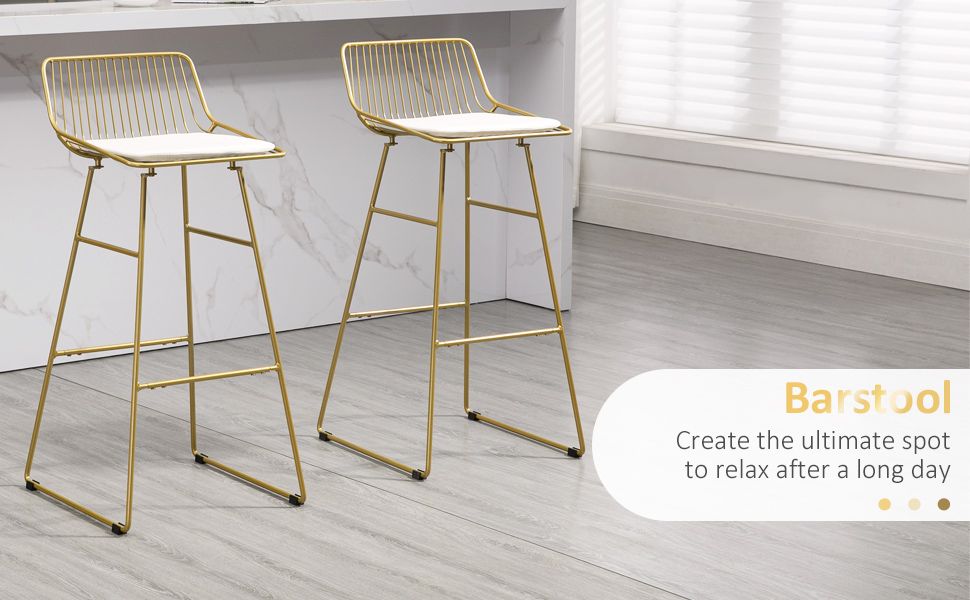 Homcom Modern Bar Stools Set Of 2, Metal Wire Bar Height Barstools, Bar ... with Setting Up Your Outdoor Oasis Tips for Arranging and Maintaining Your Counter Stools