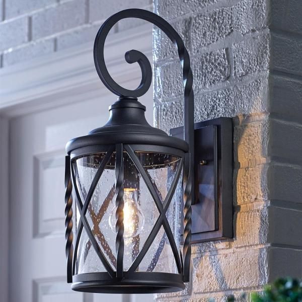 Home Decorators Collection Walcott Manor 18.75 In. 1-Light Black ... for Triomphe Outdoor Lantern, Coastal Black, Seeded Clear Glass