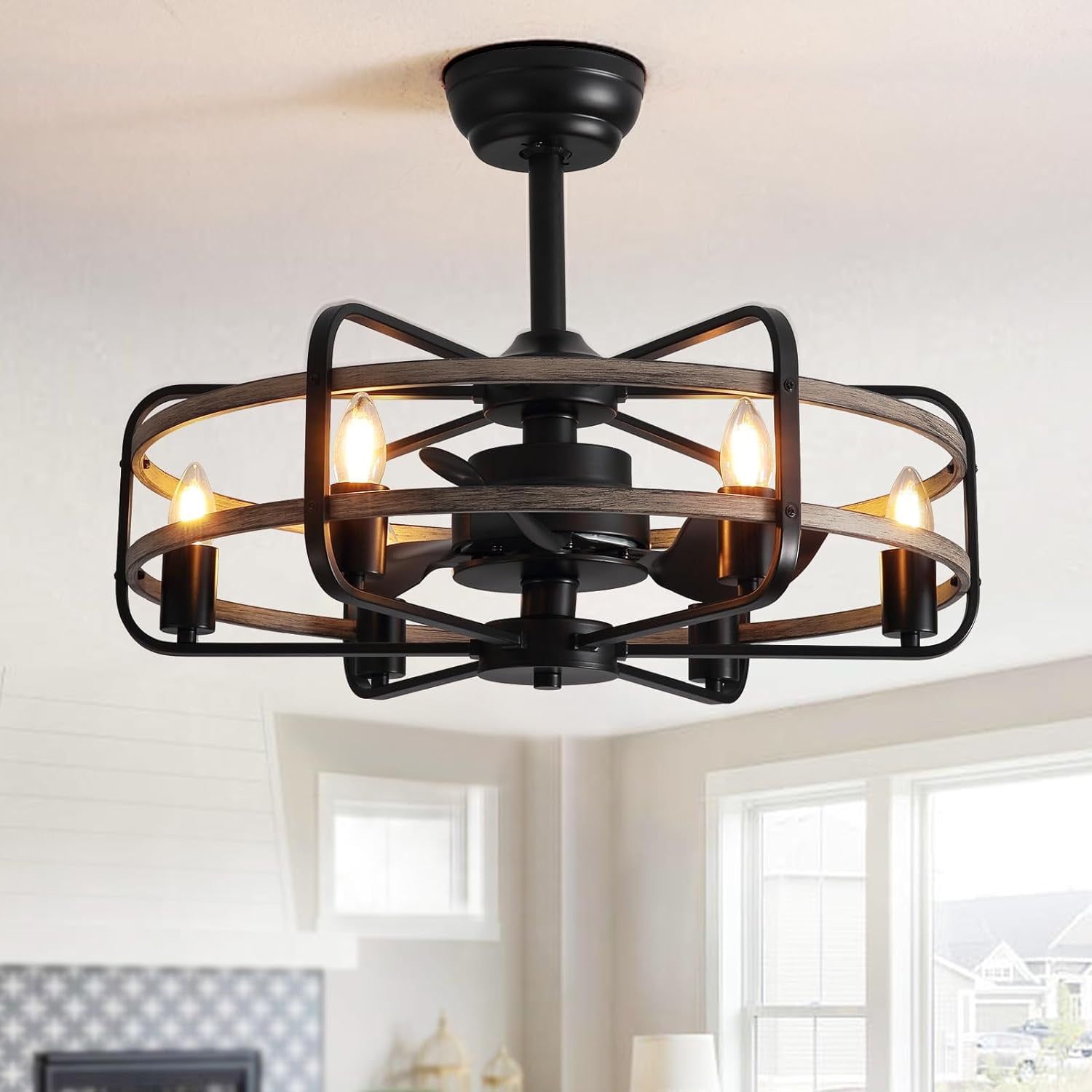 Hoomedelier Ceiling Fan With Lights Remote Control 25&quot;Rustic Bladeless ... regarding Choosing the Right Fandelier: Sizing, Styles, and Design Considerations