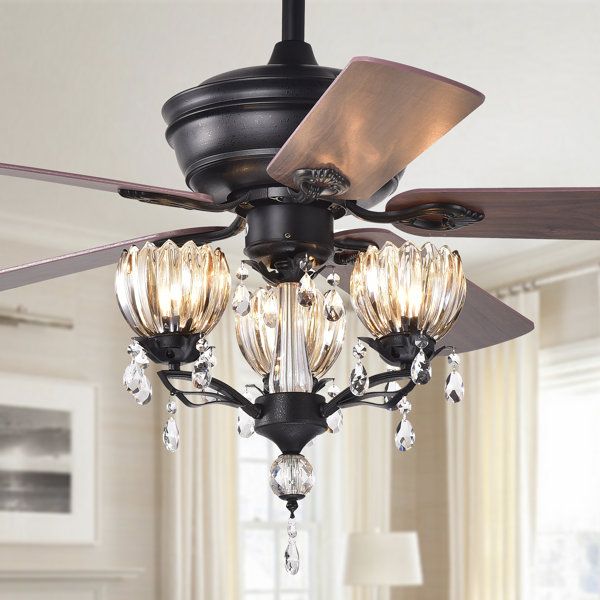 House Of Hampton® 52" Babineaux 5 - Blade Crystal Ceiling Fan With Remote Control And Light Kit ... with 52 In Black Crystal Smart Ceiling Fan With Remote, App Control, Voice Control